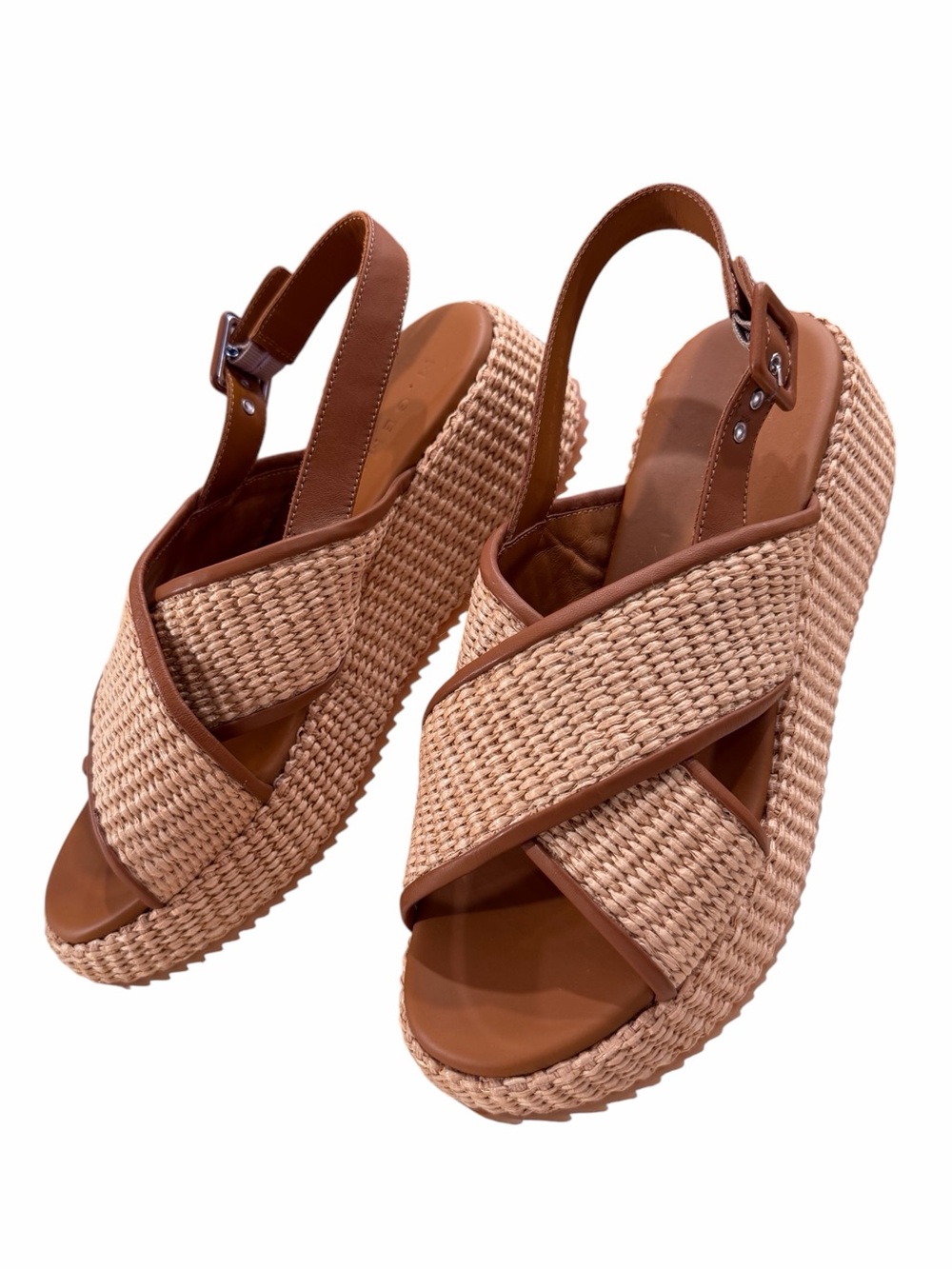 M.Gemi Made in Italy Raffia Platform Wedge
Sandals Tan Leather Size 41 NWOB